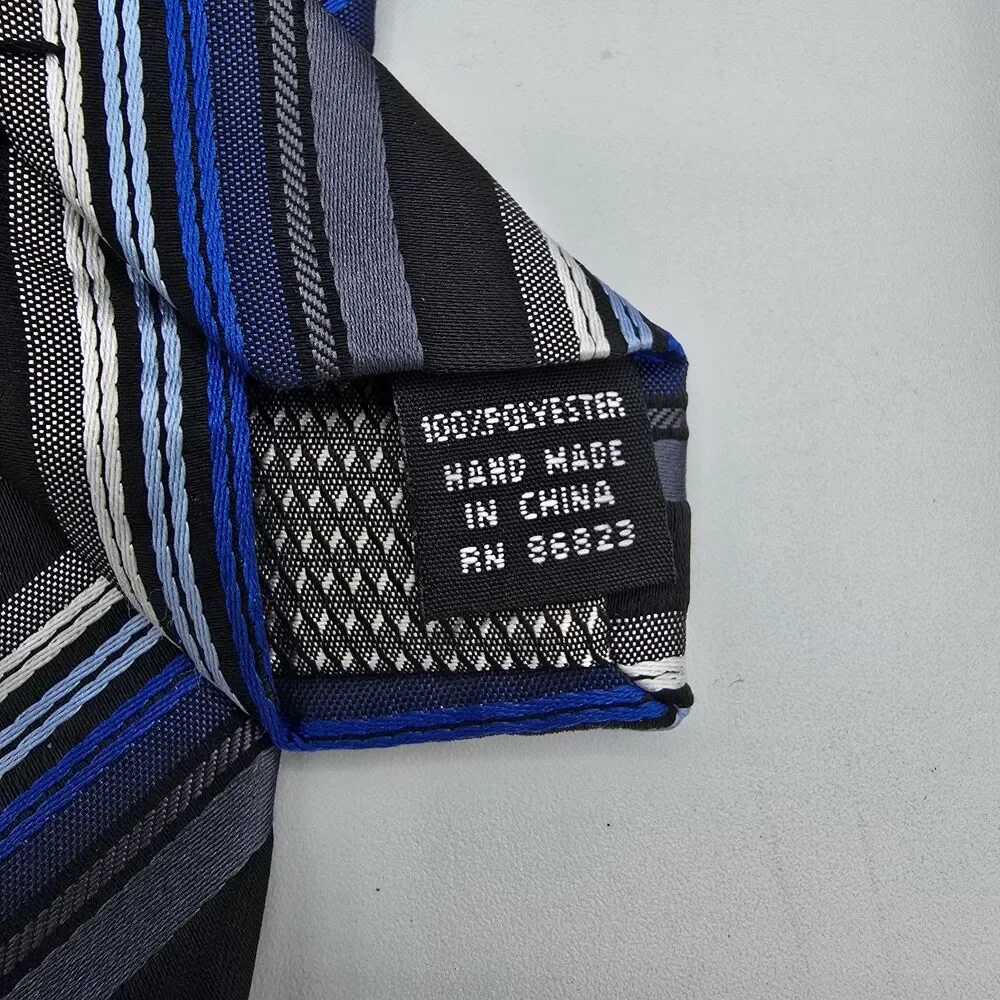 Bill Robinson Tie Mens 57 X 3 Inches Classic Blue Gray Black Striped Polyester